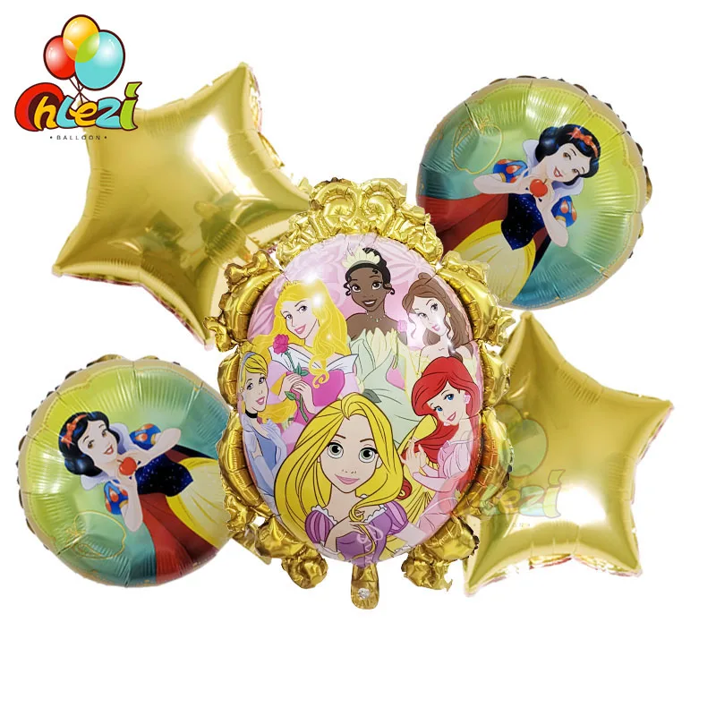 5 шт. принцесса волшебное зеркало девушки Белоснежка Золушка Аврора Ариэль Белль Жасмин Тиана Эльза Воздушные шары День рождения вечерние принадлежности - Цвет: Gold Snow White