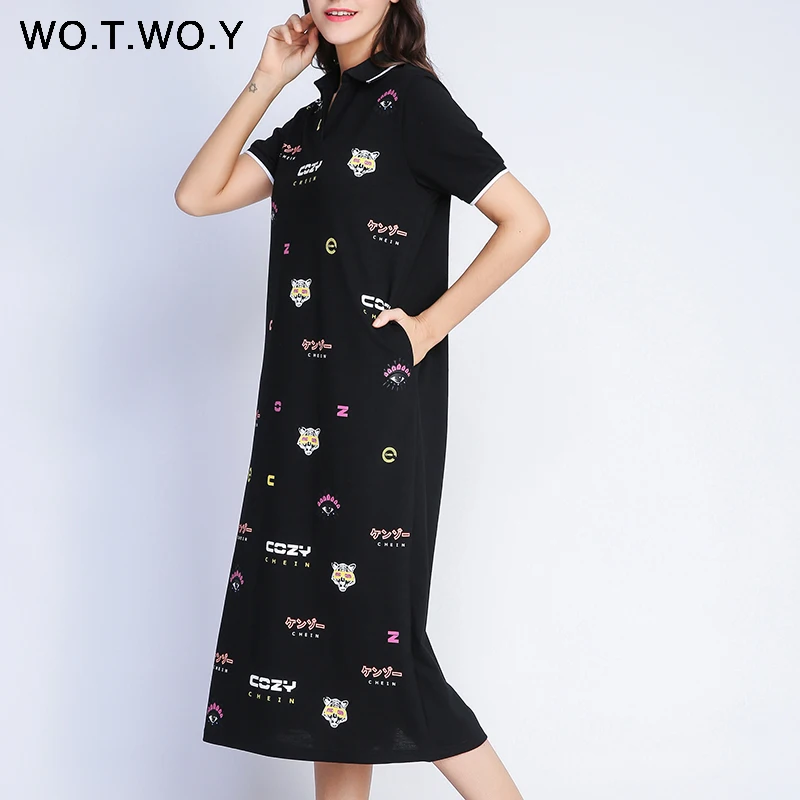 WOTWOY 2020 с летним принтом длинное платье для женщин Большие размеры поло Стиль
