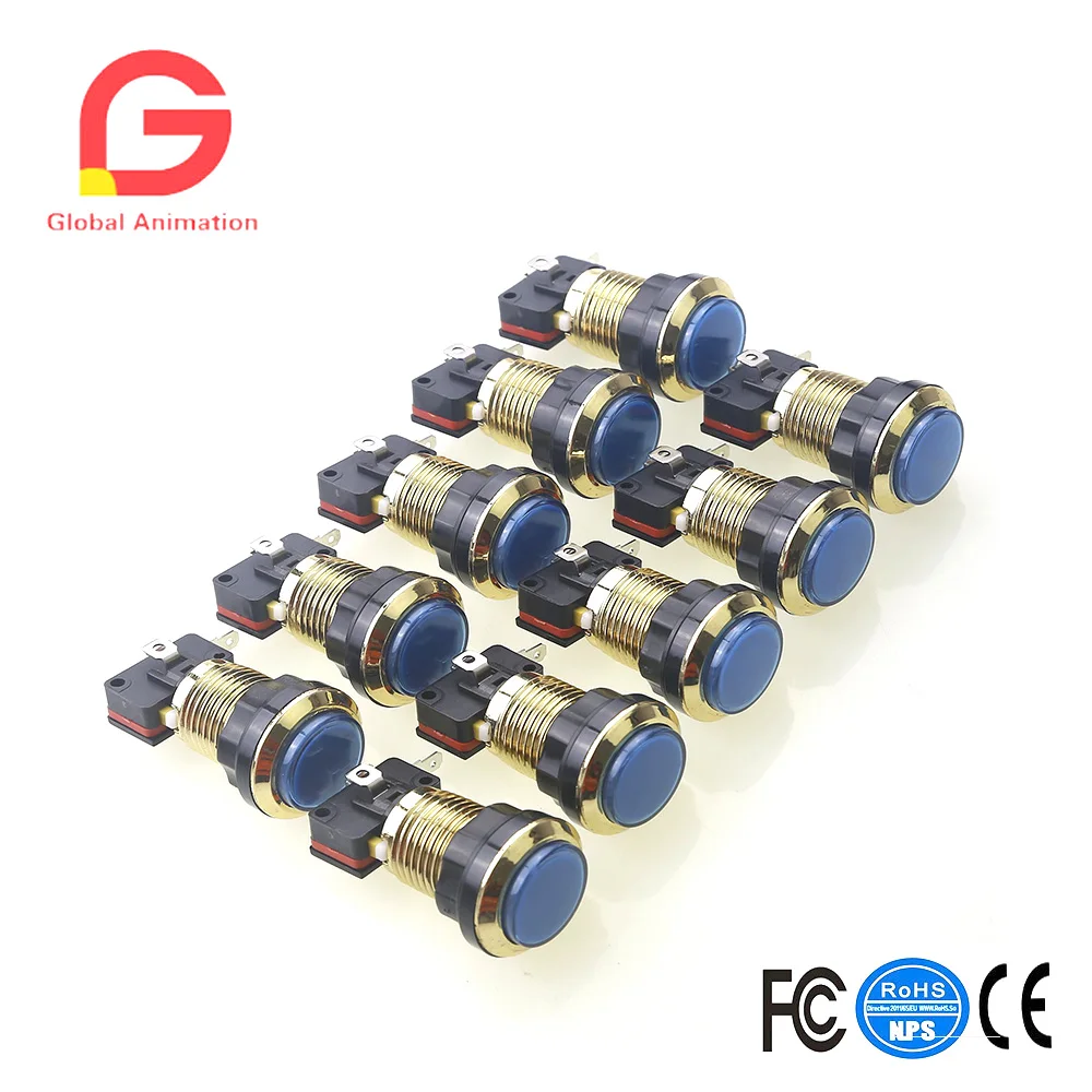 Позолоченные светодиодные кнопки для аркадных игр MAME JAMMA Raspberry Pi RetroPie & Arcade Fighting