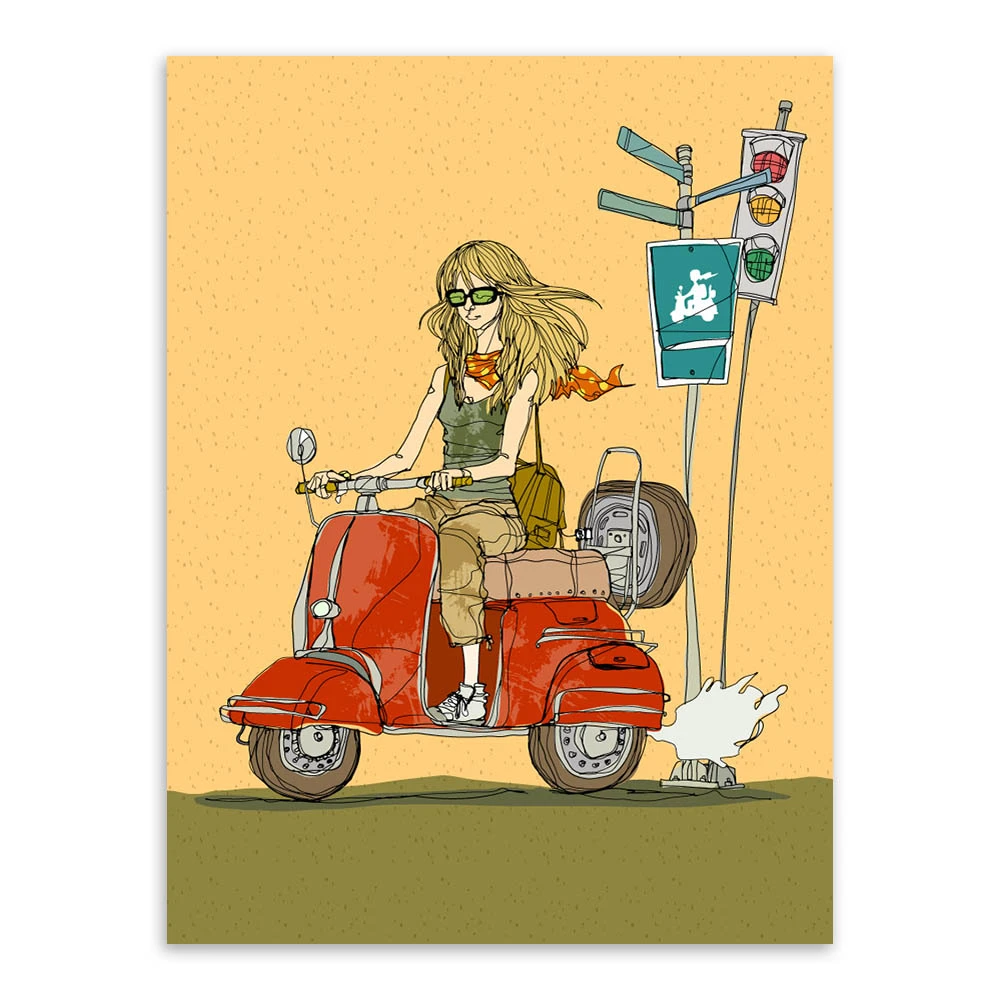 女の子黄色モーターモダンロック描画 ポスター印刷日本の漫画画像大きなヒッピー絵画のベッドルームの壁の芸術のギフト Canvas Painting Painting Bedroomposter Print Aliexpress