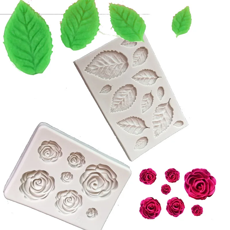 Rose Flower silicone mold leaves mold DIY fondant mold cake decorating