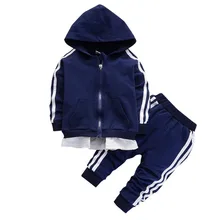 Детская осенняя верхняя одежда для мальчиков куртка и штаны комплект одежды для девочек, детские штаны с капюшоном полосатый спортивный костюм