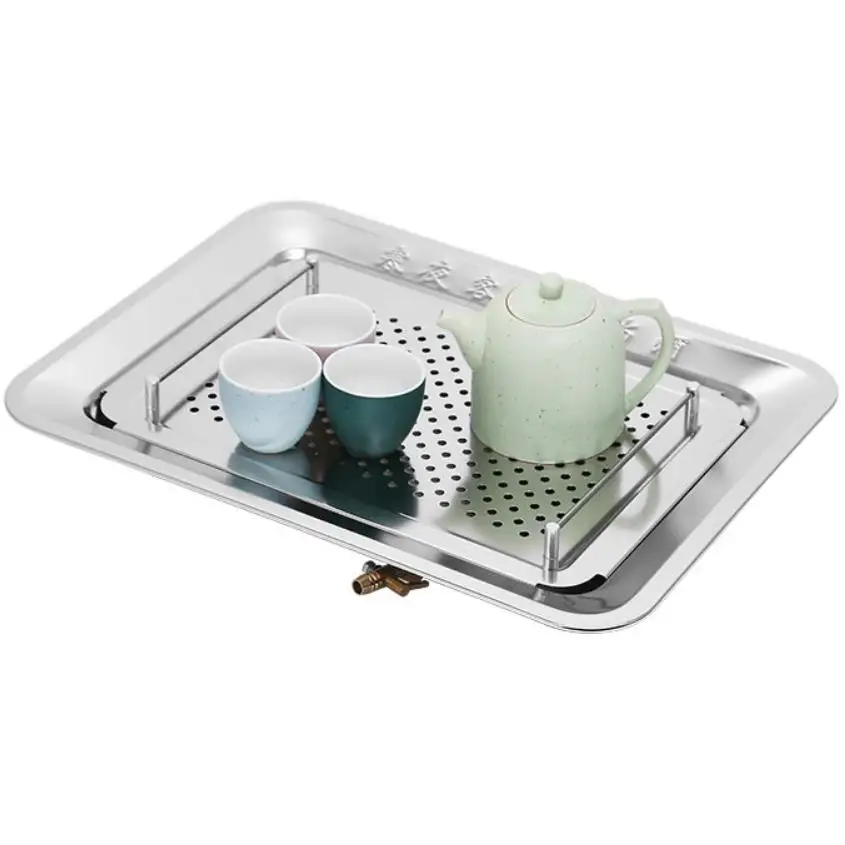 

"King Tea Mall" Rectangle Stainless Steel Tea Tray with Water Tank and Water Outlet 3 Variations, Teawares, Teasets, Teatools,