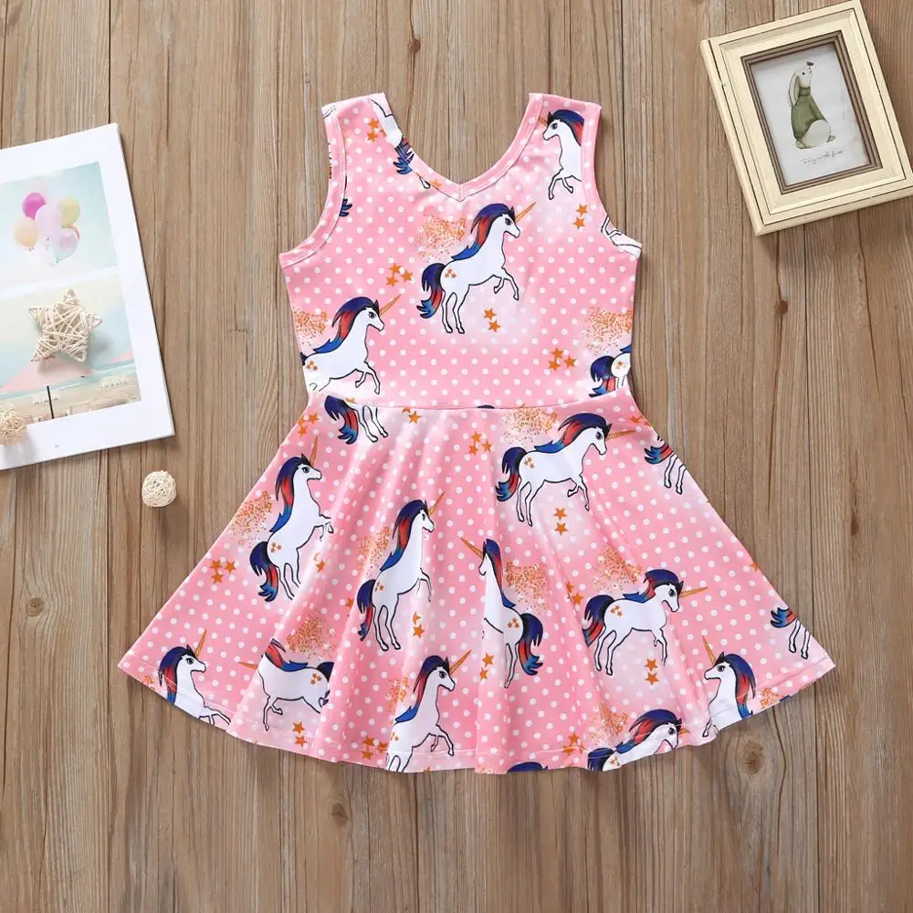 

Cukoe Girls Dress 2019 New Summer Brand Adorable Pink Unicorn Sleeveless Dress Party Dress For 1-5 Y