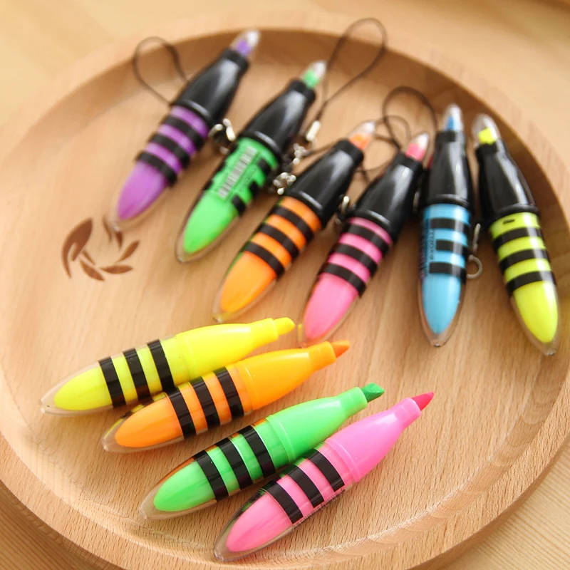 

X57 Set of 6 Cute Kawaii Bee Mini Highlighter Paint Marker Pen Drawing Liquid Chalk Stationery School Office Supply