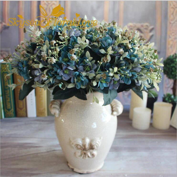 

Artificial Flowers 12 Branch Silk flower European Vivid big heads Hydrangea Flower Wedding Home Party Decoration