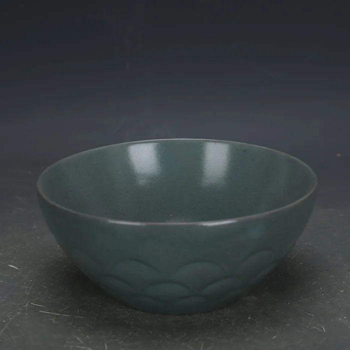 Антикварный эпохи династии Сун фарфоровая миска, зеленая глазурь ногтей резьба чаша, коллекция украшений для дома и украшением в виде банта