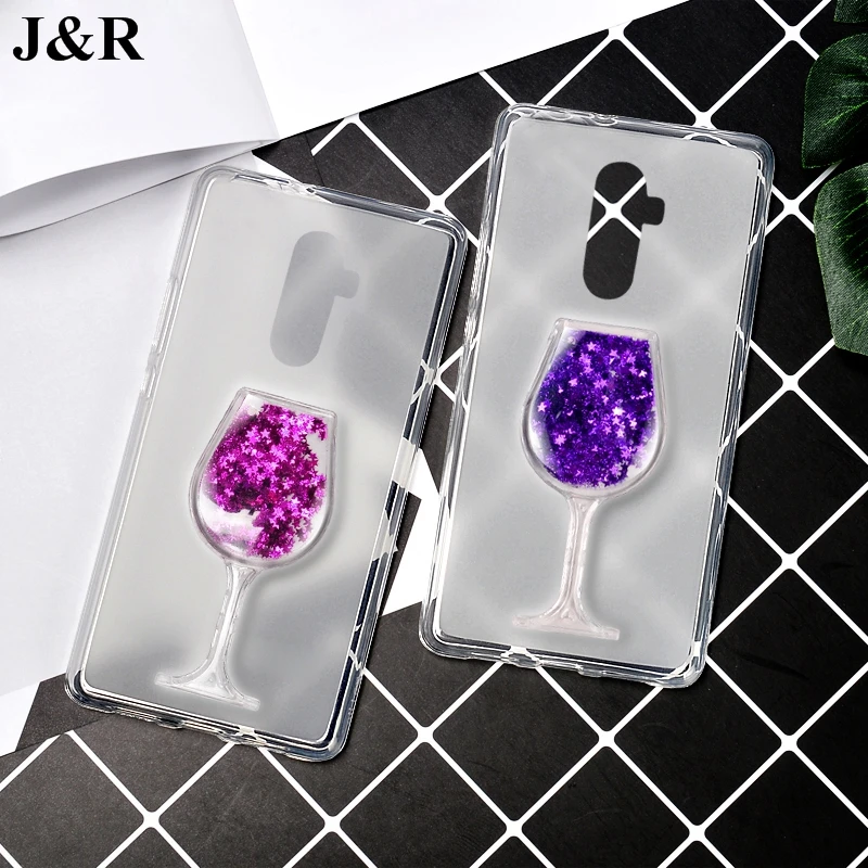 For Oukitel U18 Case 3D Wine Glass Dynamic Liquid Glitter Sand Quicksand Soft TPU Back Cover Phone Cases Shell