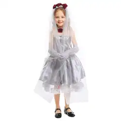 Девушки Белый Холтер призрак невесты страшный костюм Хэллоуин вечерние косплей платье призрак невесты кружева пачка принцесса свадебные