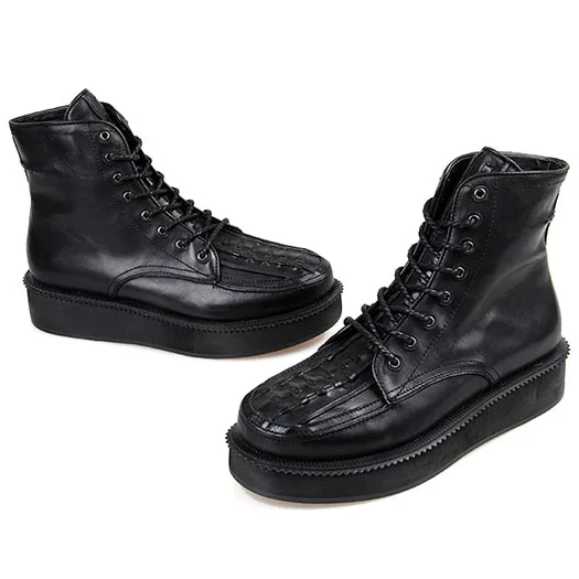 High Sole Fashion Men Full Grain Leather Boots Ankle Autumn Booties