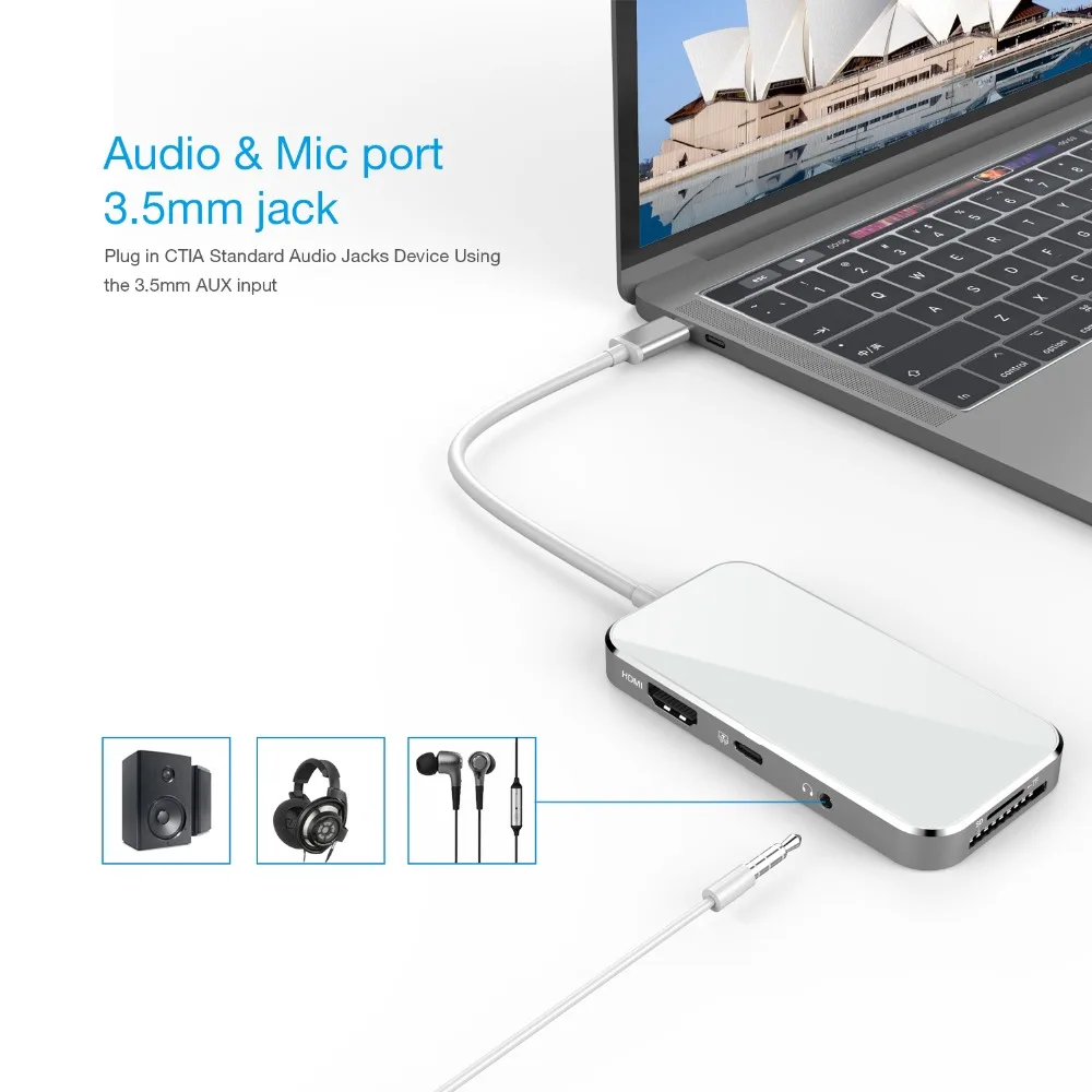 Док станция YUNCLOUD для ноутбука USB C 3 1 к 0 4K HDMI 5 мм аудио SD/TF кардридер PD Зарядка Macbook