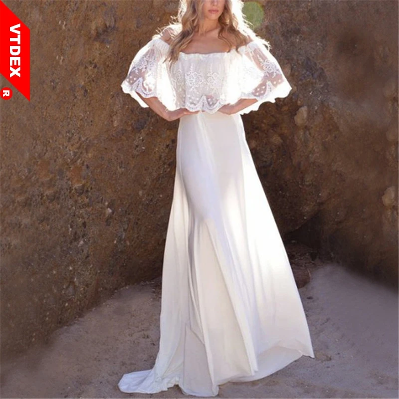 

White Lace Cover up Women Embroidery Beach Dress Off Shoulder Beach suit Pareos de Playa Mujer Robe De Plage Swim Long Dress
