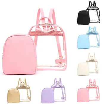 

2019 New 2PCS Women's Ladies Pattern Pure Color Fashion Transparent Backpack+Small Bag Mochilas Feminina bagpack mochila mujer