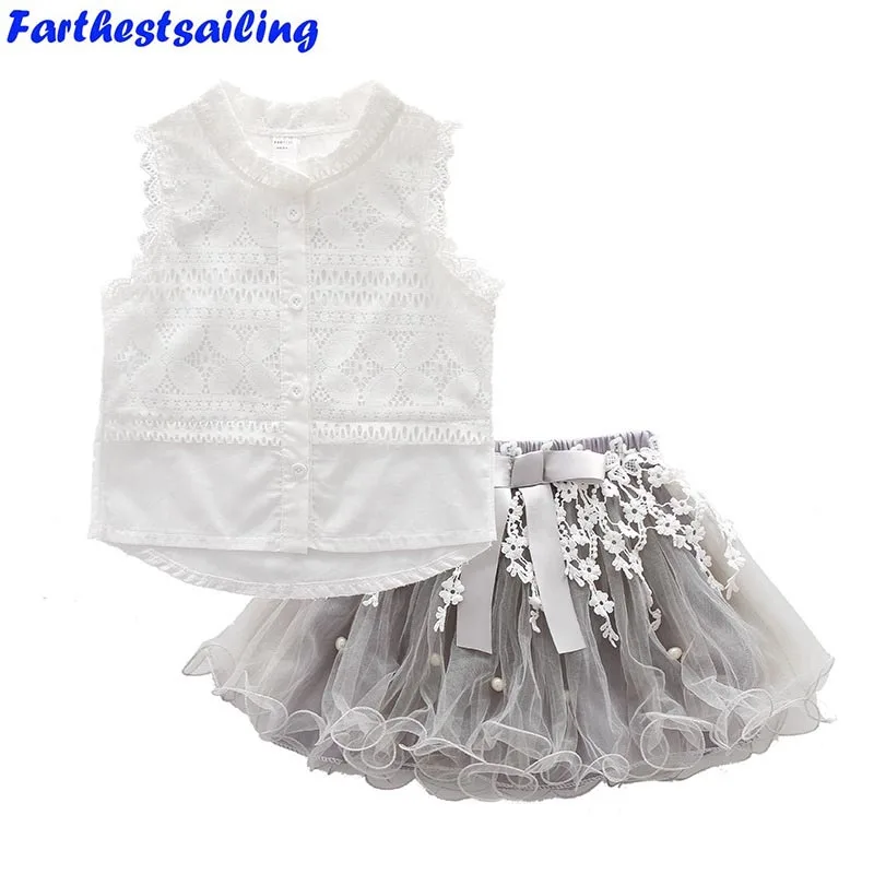 

Girls 2018 Summer Cotton Lace Dress for Girls T-Shirts+Chiffon Dress 2Pcs Kids Outfits Costume Princess Party Children Clothes
