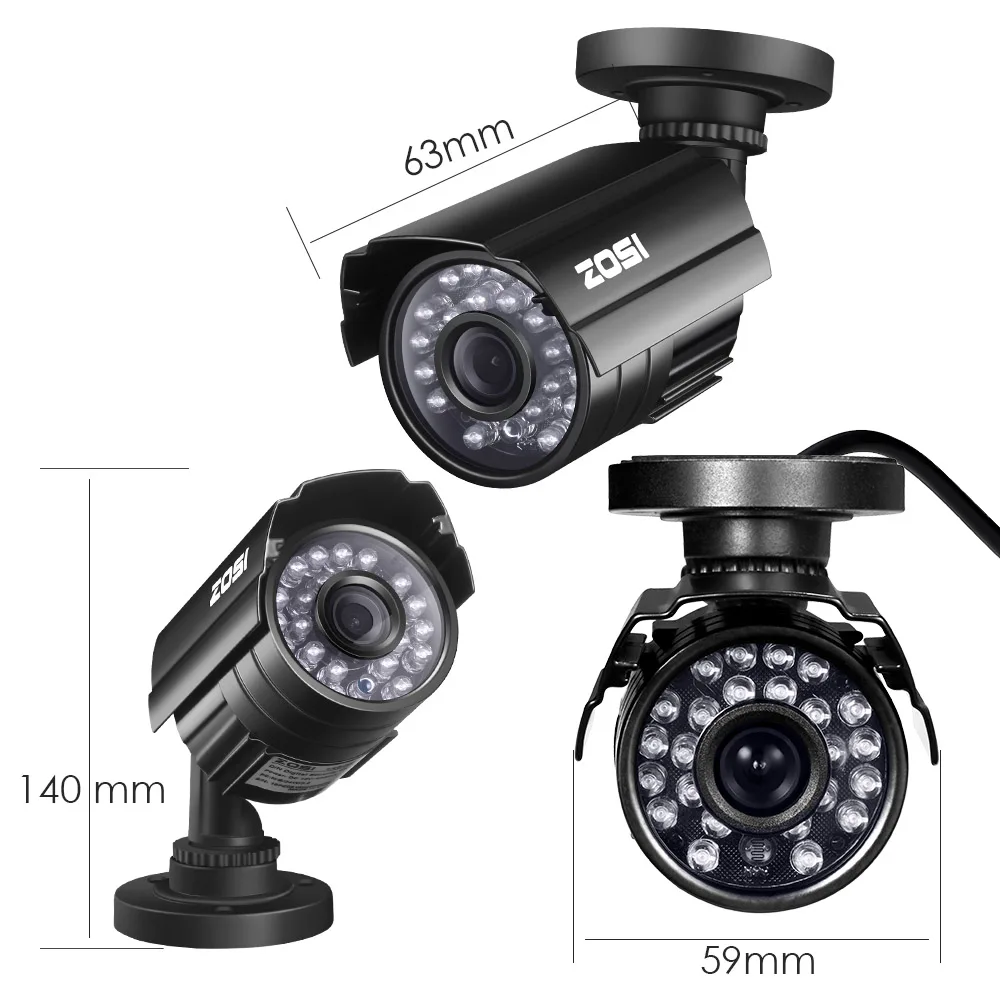 ZOSI HD CMOS 800TVL CCTV Camera IR LED Waterproof Outdoor/Indoor Night Vision 65ft Security Bullet Camera with bracket