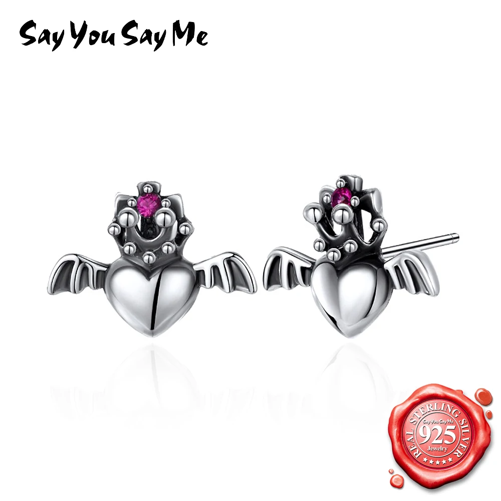 

Say You Say Me Silver Heart Wings Stud Earrings Trendy Style Feather Flower Earrings For Women Party Dropshipping Wholesales