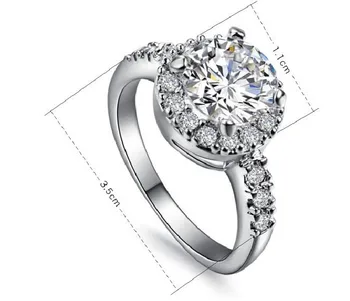 

2Ct Round Excellent Cut Engagement NSCD Excellent Diamond Ring For Women Sterling Silver Jewelry Pt950 Stamped Platinum Plated