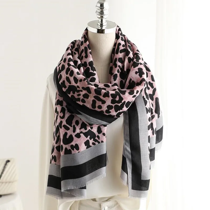 

Women's leopard print cotton and hemp scarf long oversized shawl scarf suitable for summer beach accessories women's headscarf