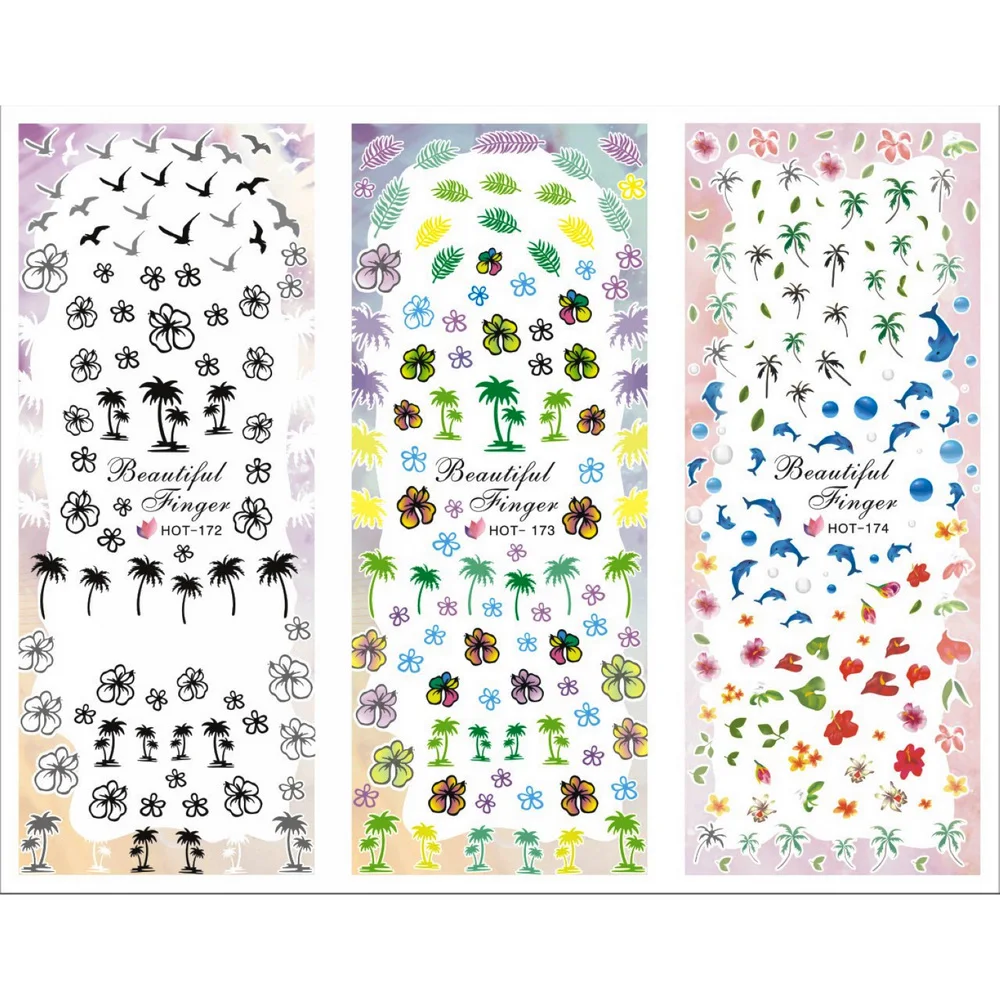 3 пачки/лот мозаичные цветочные кружева рыбья Пальма птица наклейки для ногтей переводные наклейки для ногтей HOT172-174