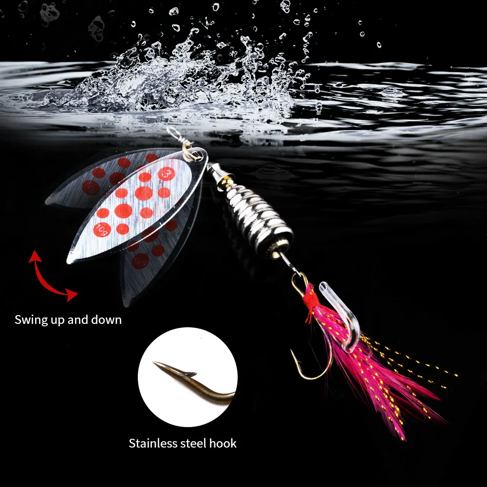 

YeMuLang 1 pcs Spinner Metal Fishing Lures 7.8cm 11g Artificial Spoon Lures With Feather Hook Bass Pesca Hard Bait For Fishing