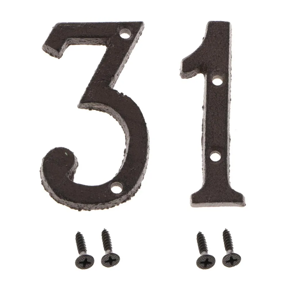 2pcs Cast Wrought Iron House Office Door Number Signs Plaque Country Style Digits Sticker Plaque with Screws 1 3