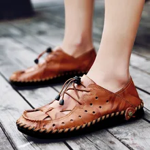 Летние сандалии для мужчин г. Новое поступление, Пляжная Мужская обувь из натуральной кожи однотонная мужская обувь на шнуровке повседневные мужские сандалии