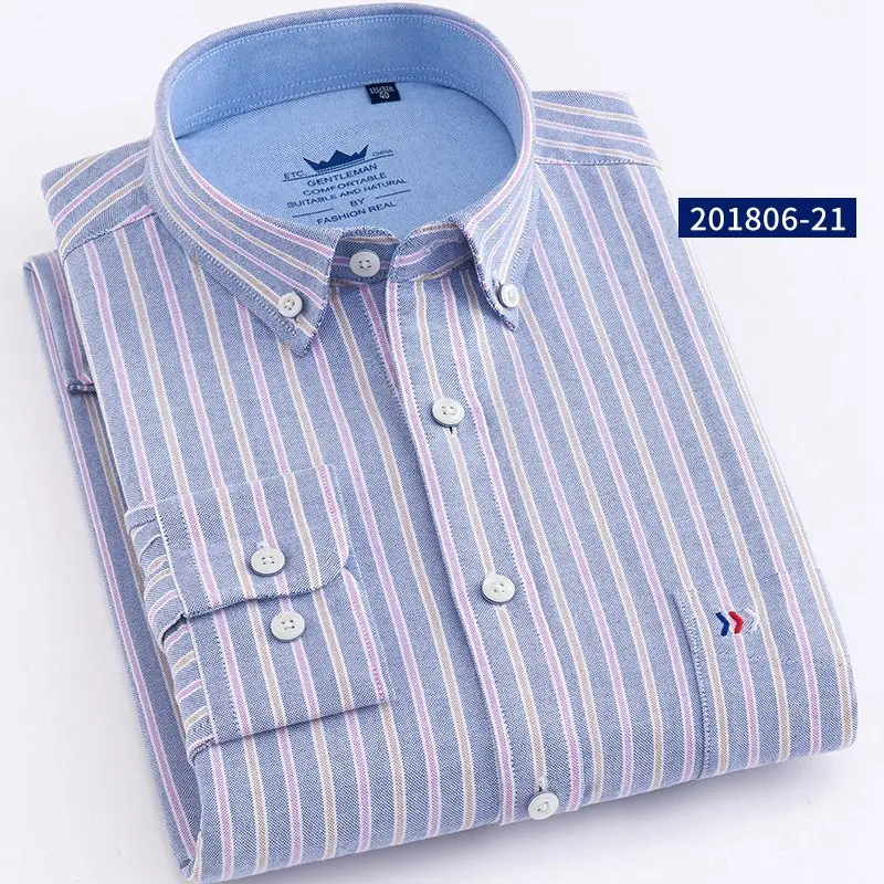 Langmeng оксфордская рубашка, Мужская одежда, рубашки, хлопок офисная деловая, общественная Мужская рубашка в полоску брендовая одежда с длинными рукавами Camisa - Цвет: 201806-21