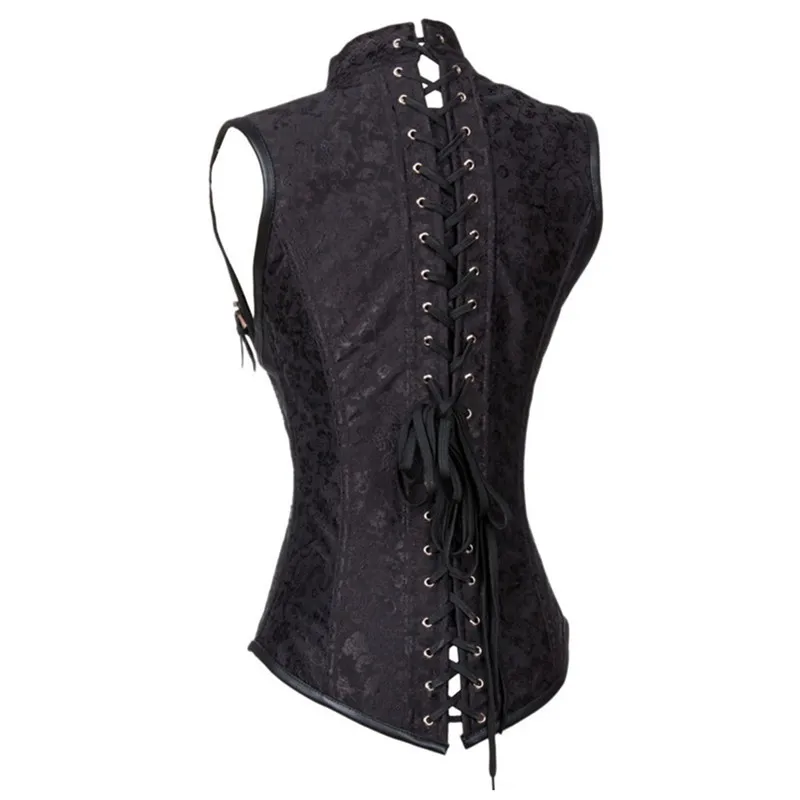 Black Brocade Collared Steampunk Corset