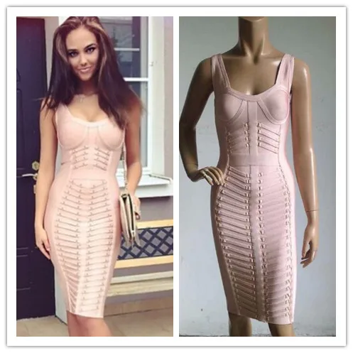 

3 Colors Newest Fashion Girl's Sleeveless Pink Buttons Rayon Bandage Dress Sheath Bodycon Dress