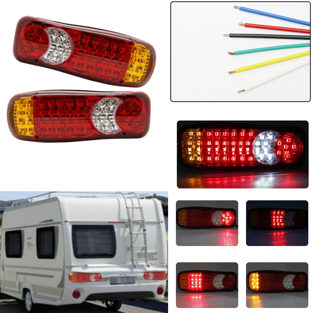 46LED Red Yellow White 12V Car Round Tail Lights Turn Signal Light Running Rear Reflectors Truck LED Warning Tail Lights (9)