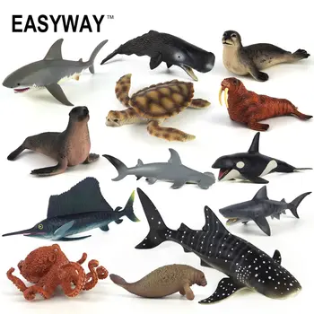 

EASYWAY Sea Life Animals Action Figures PVC Plastic Shark Toy for Kids Boy Fish Collectible Figurines Model Turtle Octopus Set