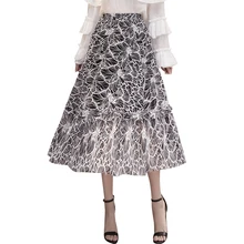 Летние тюлевые юбки женские s с высокой талией плиссированные элегантные юбки Черные Кружевные Полые длинные юбки женские юбки Saia Весенняя юбка женская