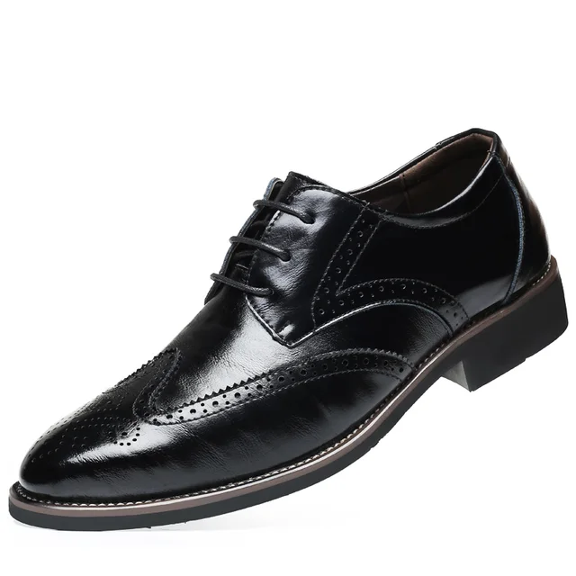 Luxury Leather Formal Men Dress Shoes Genuine Leather Lace Up Brogue