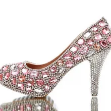 Beautiful Pink Crystal Bridal Shoes Gorgeous Rhinestone High Heels Handmade Luxury Lady Evening Prom Girl Birthday Party Shoes