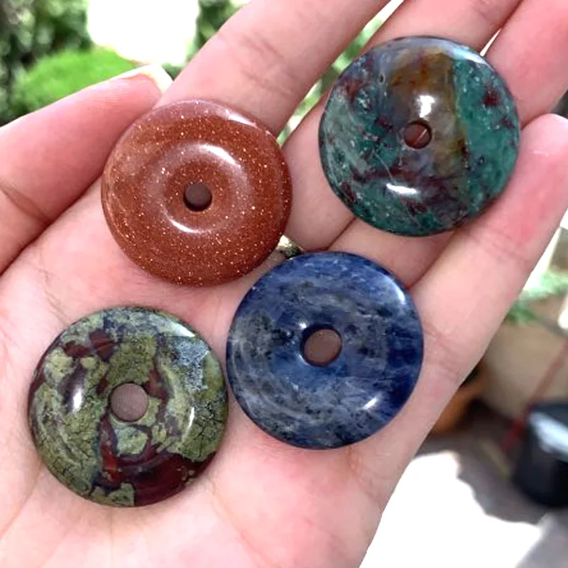 FLTMRH 30mm Donuts Shape Natural Stone Beads For Jewelry Making: Indian Agates,Obsidian,Moss Agat,Red Jaspers,Tiger Eye,Free