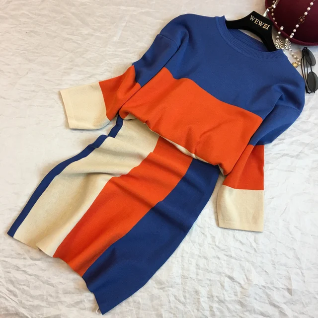 Best Price 2018 Tracksuits Full O-neck Skirt Set Autumn New Hit Color Long-sleeved Sweater + High Waist Fashionable Knitted Two-piece Suit Best Price 2018 Tracksuits Full O-neck Skirt Set Autumn New Hit Color Long-sleeved Sweater + High Waist Fashionable Knitted Two-piece Suit