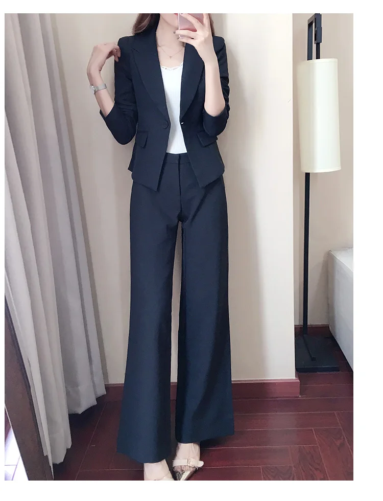 Весенне-осенний женский маленький костюм, новый корейский профессиональный модный темперамент, широкие брюки, костюм высокого качества
