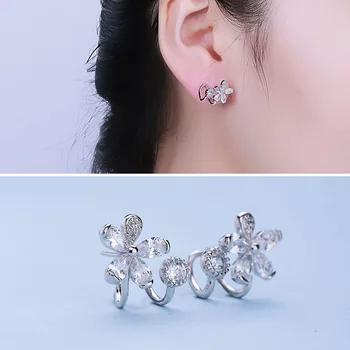 

Sale S925 Pure Silver C Shape Flower Inlaid Stud Earrings A Undertakes To Fashion Hot Style Tremella Nail Factory