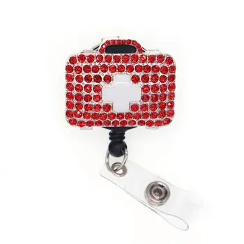 

bling red rhinestone first aid case retractable id badge holder reel for doctor/nurse gifts