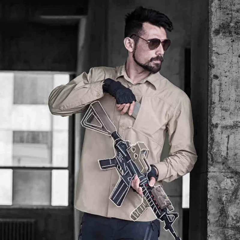 

High quality 2020 Fashion Spring Autumn Scratch-resistant shirt tactics Quick-drying military Solid Cargo working shirts men