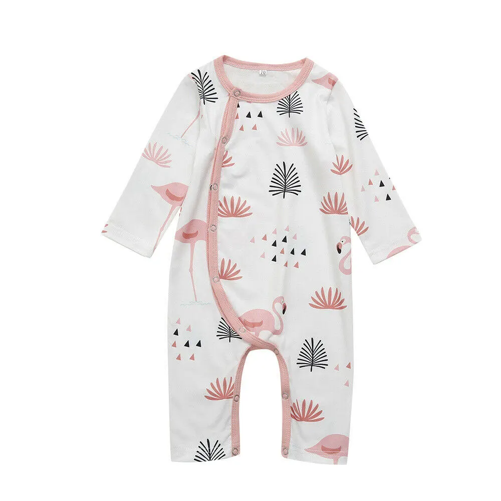  Newborn Baby Cotton Sleepwear Romper Toddler Infant Unisex Baby Kids Long Sleeve Cartoon Flamingo P