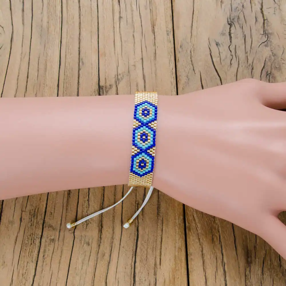 Go2boho MIYUKI браслет сглаза браслет губы Pulseras модные Insta ювелирные браслеты с кисточкой женские золотые бусины из нержавеющей стали - Окраска металла: MI-B180255A Evil Eye