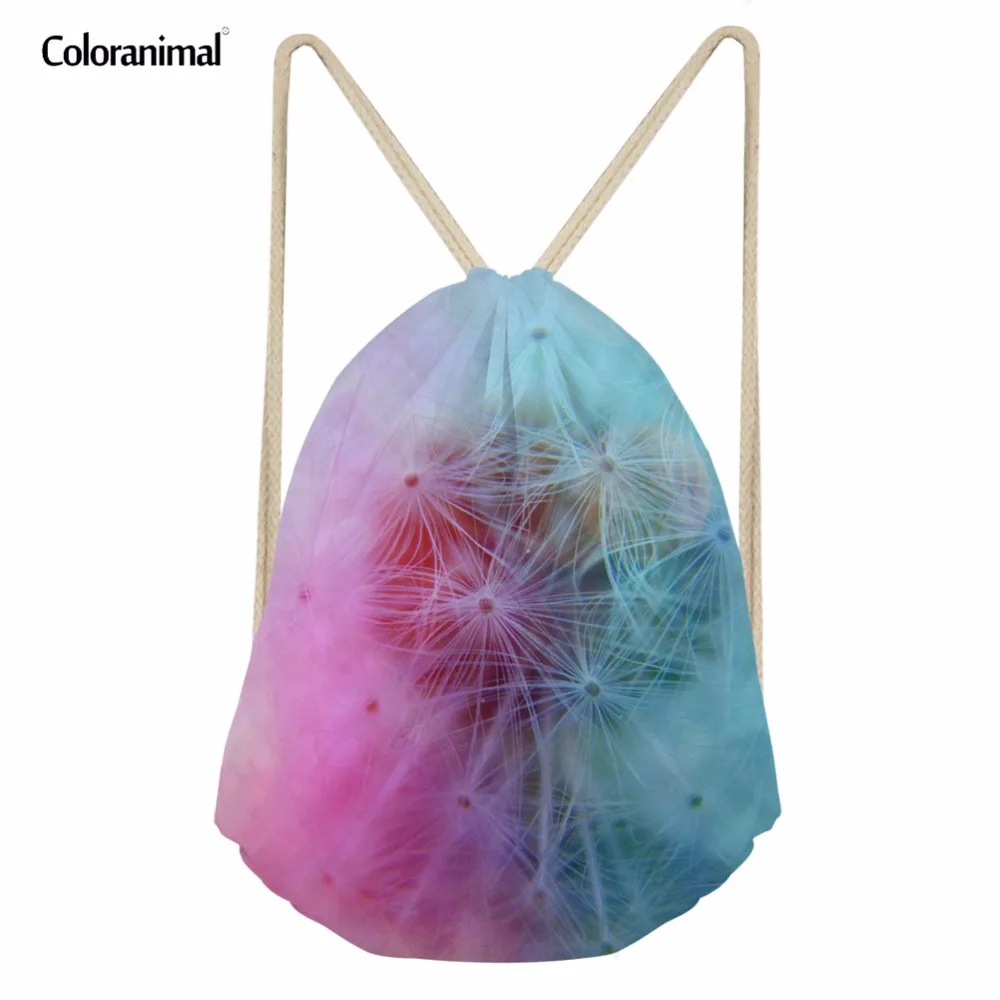 Coloranimal 2018 Одуванчик печати Sack Строка Рюкзак молодежный девушка маленький Mochila Drawstring сумка женская торгового плеча Back Pack