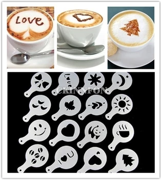 

1000Sets 16Pcs/Set Mold Coffee Milk Cake Cupcake Stencil Template Coffee Barista Template Strew Pad Duster Spray Tools