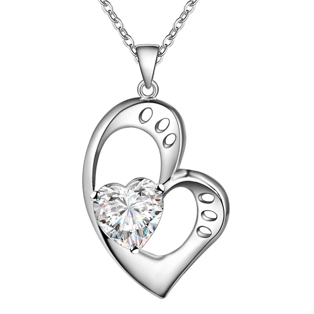 sparkling zircon love heart wholesale silver plated Necklace New Sale necklaces &amp pendants /OLJMTRVO CNMGAJFM | Украшения и