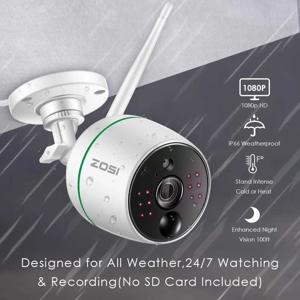 ZOSI Full HD 1080P беспроводная ИК ночного видения SD карта Wifi CCTV видео камера для системы наблюдения монитор 2MP Пуля IP камера