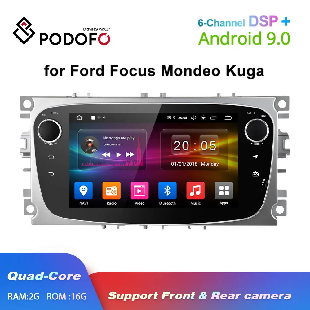 Podofo Android 9 0 автомобильный dvd плеер 2 Din радио gps Navi для Ford Focus Mondeo Kuga C MAX S Galaxy Аудио