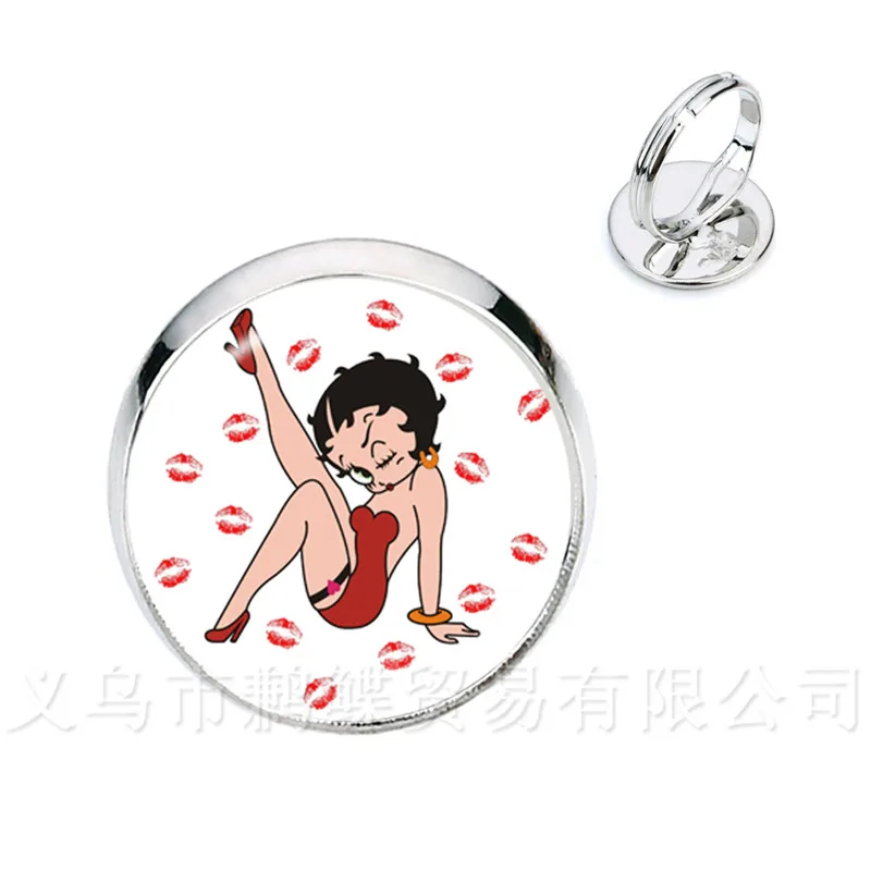 Милые романтичные кольца Betty Boop круглые Регулируемые ручной работы из стекла 16 мм