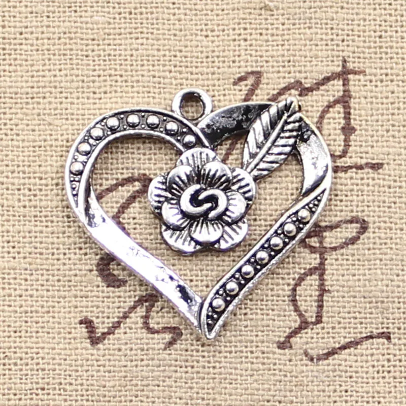

4pcs Charms heart flower 28x28mm Antique Making pendant fit,Vintage Tibetan Silver,DIY bracelet necklace