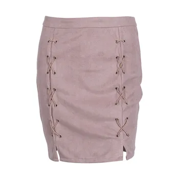 

S-XL High Street Fashion Women Ladies High Waisted Pencil Skirt Bodycon Suede Leather Mini Skirt Club Solid Ladies Clothes Wear